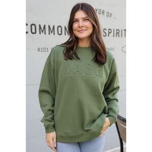 Nash Crewneck Sweatshirt Small / Medium Deep Green Embossed Lettering Nashville